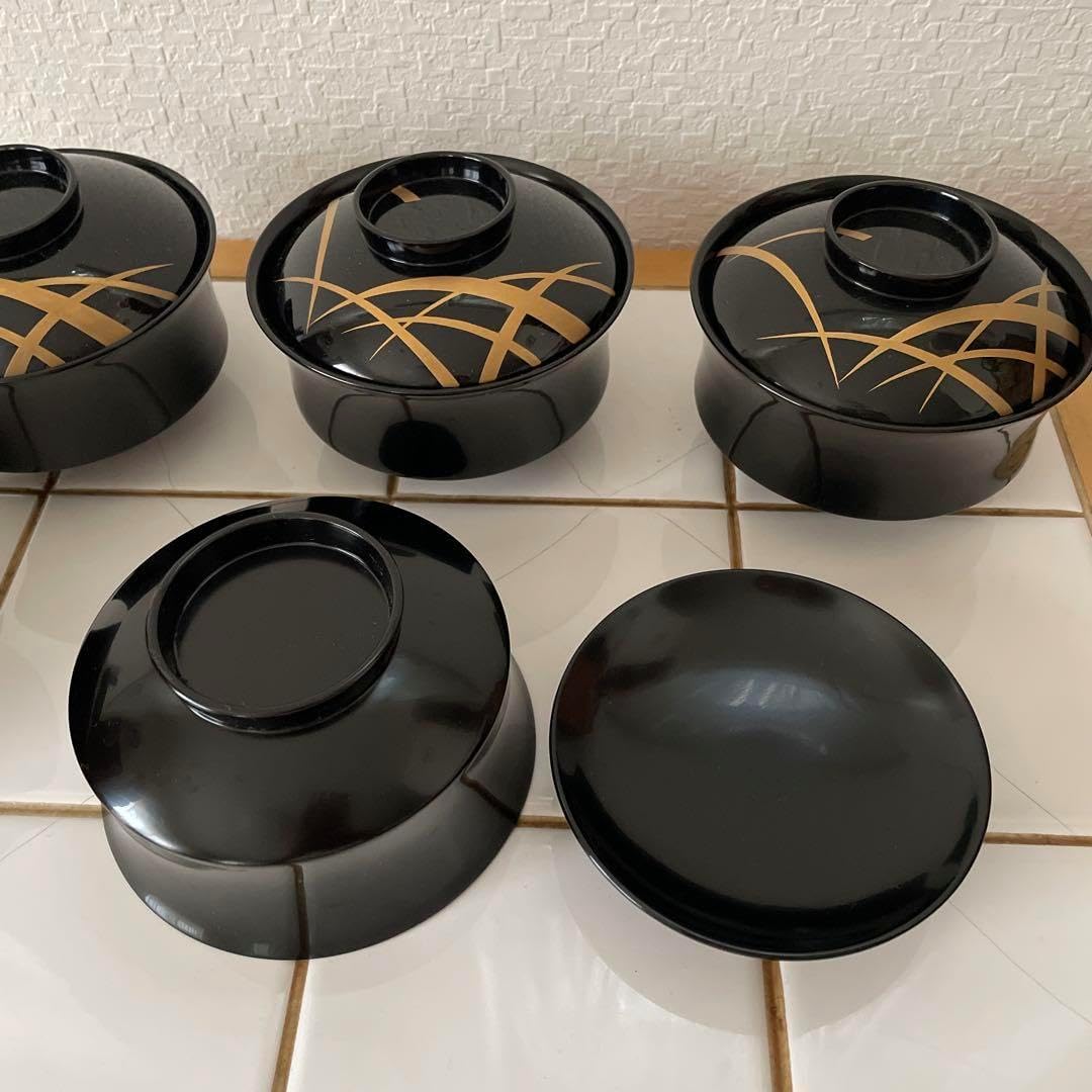 輪島塗吸物椀5客 すすき文 一口椀 箸洗い 箱入 R1002ダN2