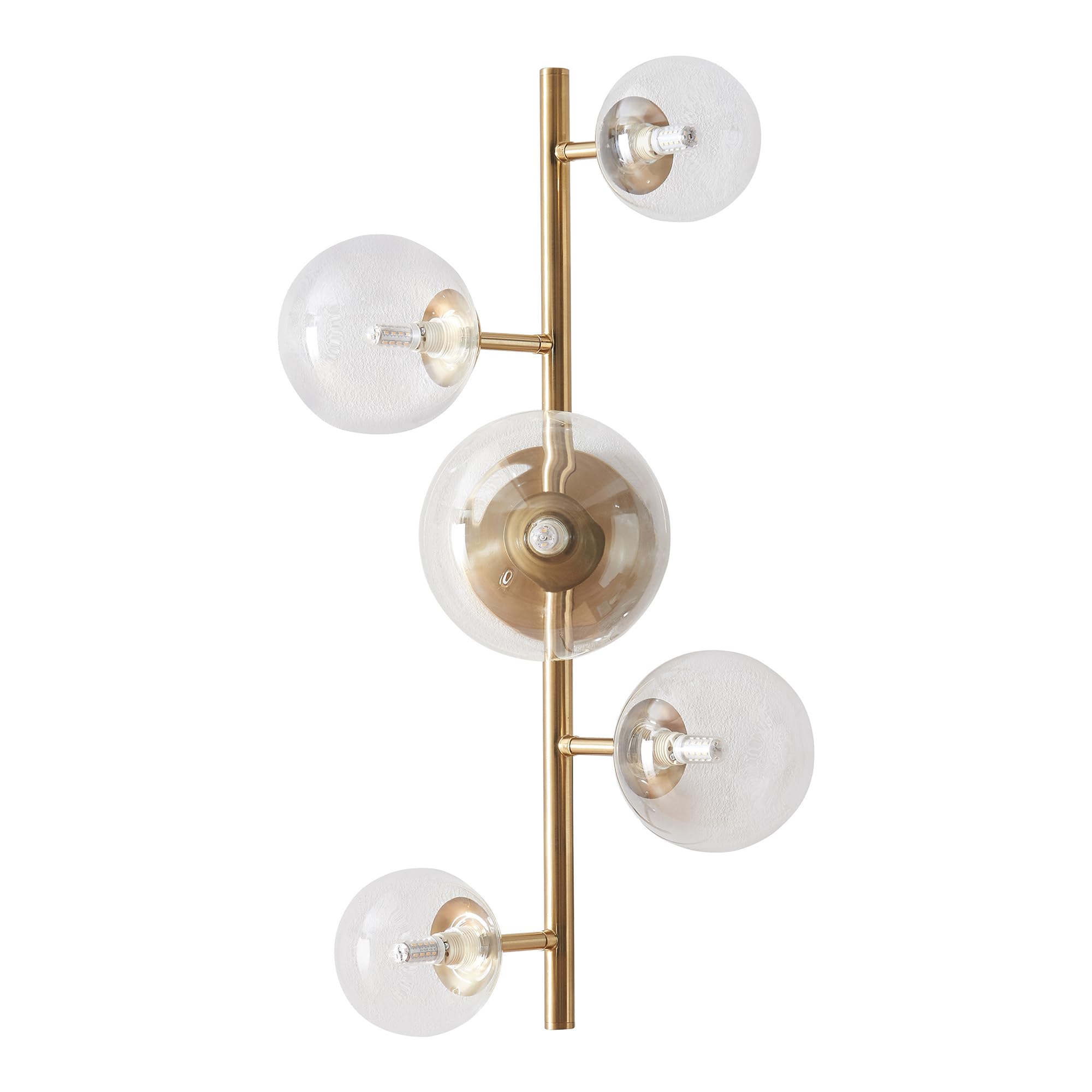 lux.pro Lampada da Parete per Interni con 5 Paralumi Sferici in Vetro Trasparente Applique a 5 Bracci Portalampada per Soggiorno Camera da Letto Corridoio - Dorato