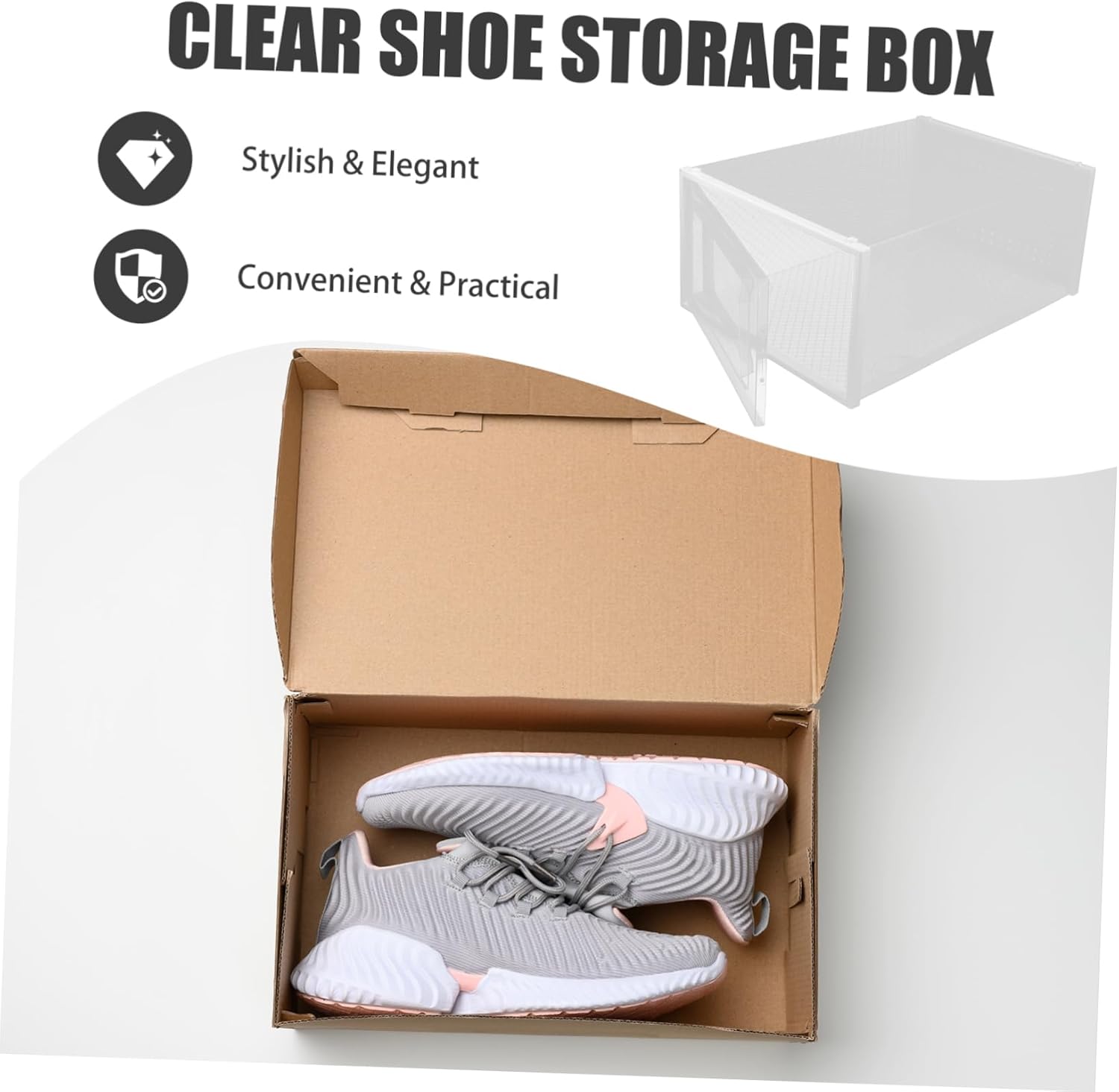 6pcs Transparent Stackable Shoe Organizer Boxes Drawer Style Storage Case for Easy Access and Visibility for Sneakers and Heels Clear Design