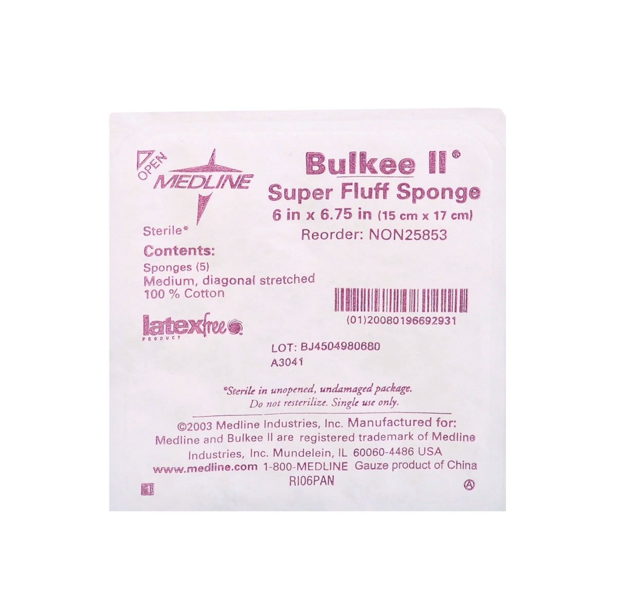 Medline Sterile Bulkee II Extra Absorbent Super Fluff Sponges, 6" x 6.75", Wound Care Essentials, Pack of 600