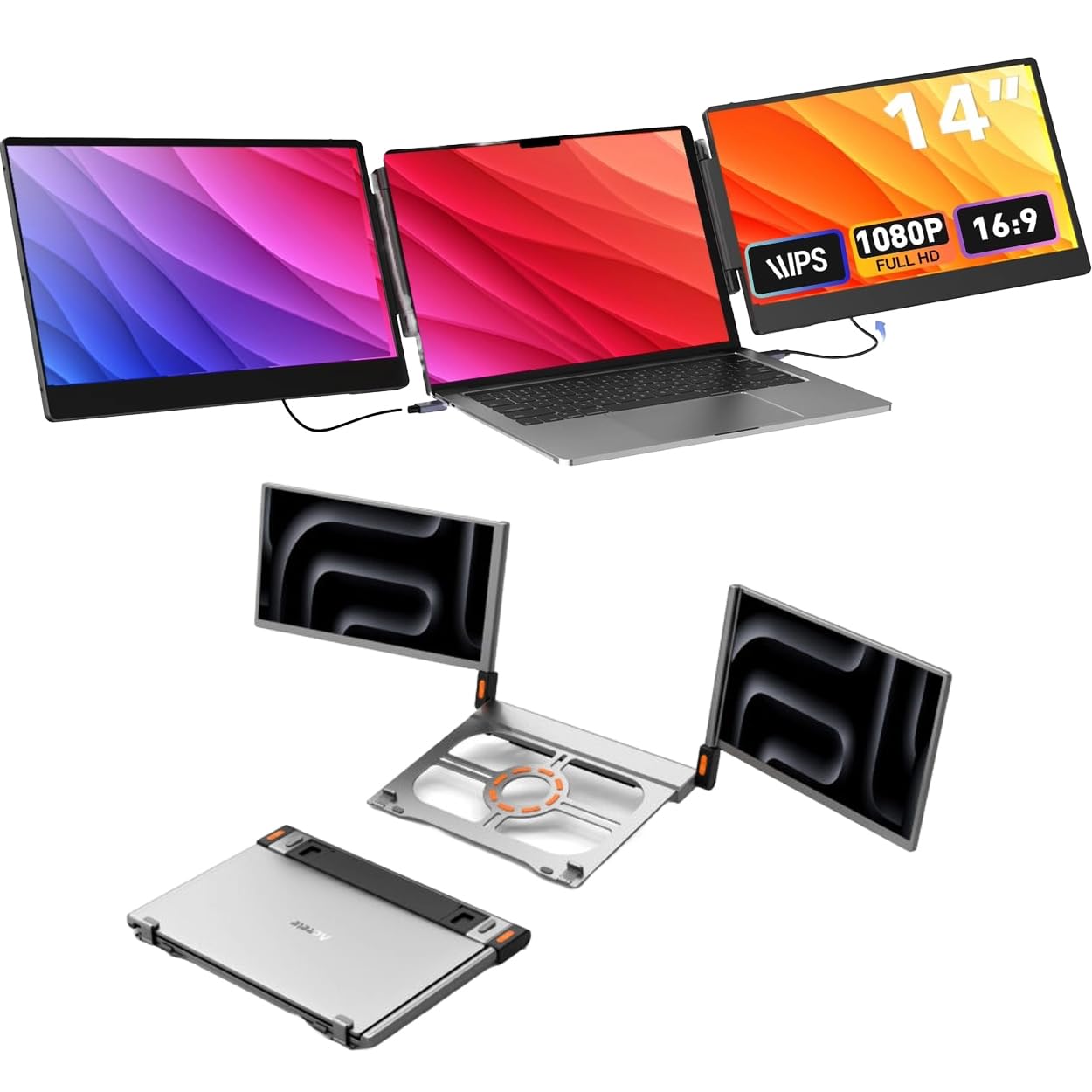 MICROWARE 4K Smart Portable Quad Monitor 4-Screen Display, 4K Ultra HD Resolution, 4 Smart Functional Buttons, 1-Cable Multi-Connection, Bulit in Docking Station & Stand