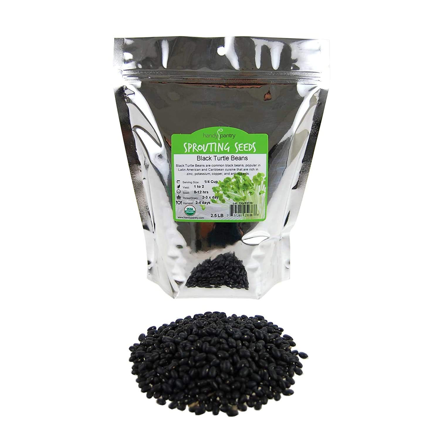 Organic Black Turtle Beans -2.5 Lb- Called Black Bean & Spanish Black Bean - Seed Sprouting Sprouts, Cooking, Food Storage