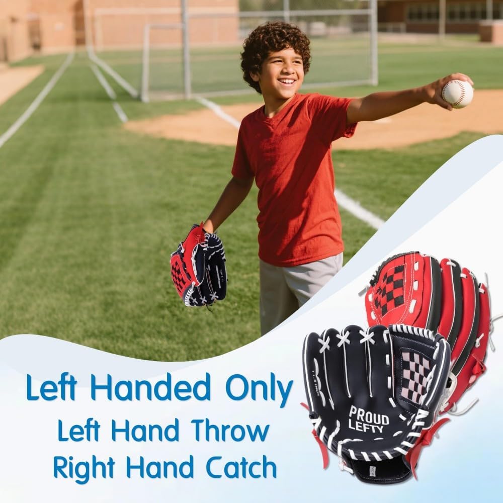 Left Handed Baseball Glove for Kids, Entry-Level Left Handed Baseball Glove, Durable Lefty Tball Gloves for Kids Youth Training. 10.5in, Age 4-7