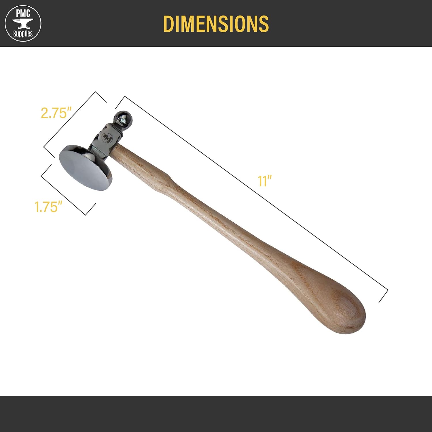 1-3/4" Domed Face German-Style Chasing Hammer 11" Length Jewelry Making Metal Forming Riveting Flattening Tool