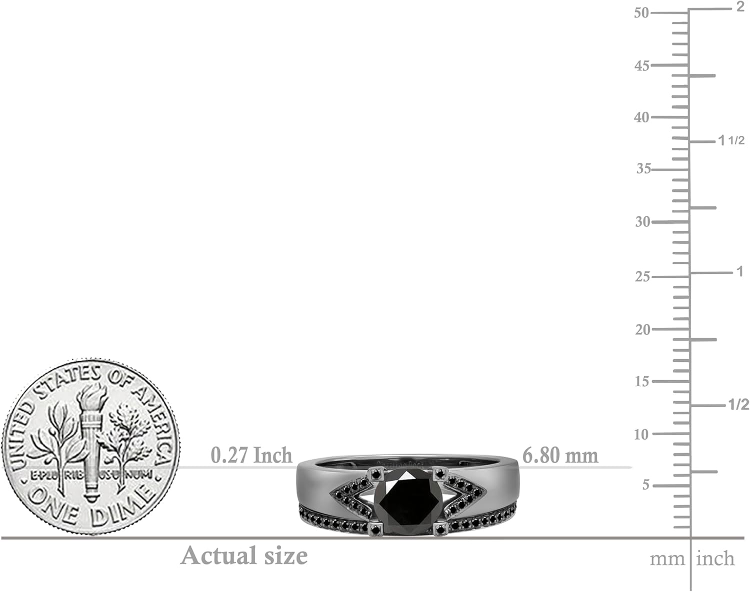 Dazzlingrock Collection Black Rhodium Plated Round Gemstone Ladies Bridal Engagement Ring Set, 10K White Gold