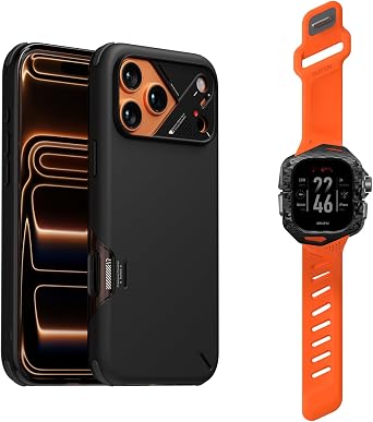 Aulumu A17 Shockproof iPhone 17 Pro Max Case+A01 Carbon Fibre Case with Apple Watch Ultra Band 49MM,Includes A17 Black + A01 Orange