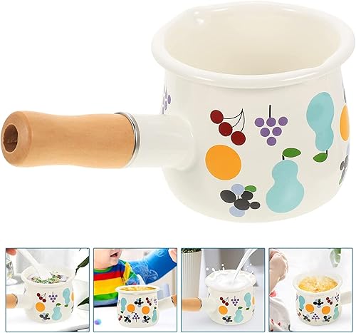 Miniatura 6 de TANFEI Olla de leche esmaltada de 169fl oz mini cacerola antiadherente calentador de mantequilla con mango de madera utensilios de cocina pequeños