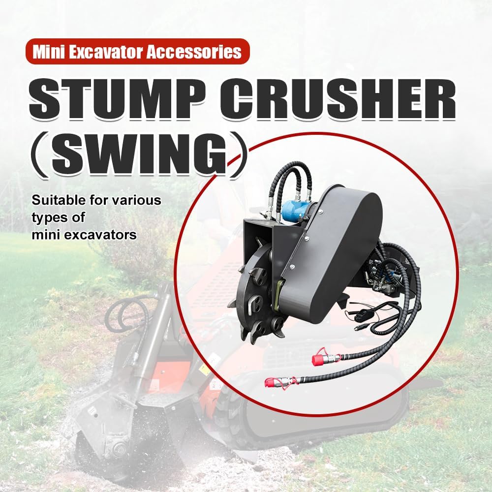 Swing Stump Crusher Attachment for Skid Steer Loaders, Accessories Ideal for Landscaping, Farm & Land Clearing, USA Stock, Mount: Length: 23.1in, Height:8.54in, Pin Distance:14.17in