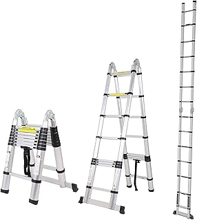 SogesHome Aluminum Telescopic Extension Ladder Steps Extendable Telescoping Ladder with Spring Loaded Locking Mechanism Non-Slip Ribbing 330lbs Capacity EN131 Certified, NSDCA-JF-UP500D