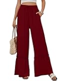 Womens Elastic High Waist Wide Leg Ruffle Loose Beach Palazzo Pants