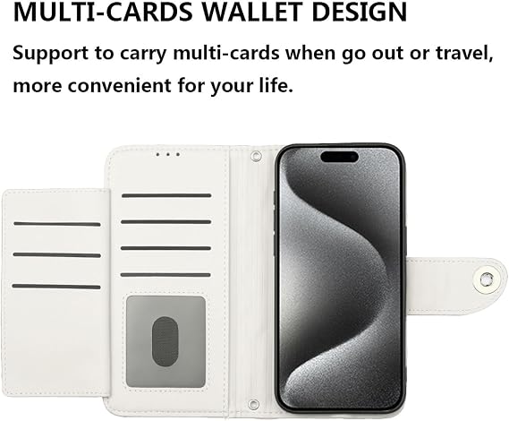 iPhone 15 Pro Max 6.7インチ用ウォレットケース リストストラップショルダーストラップ付き、アーガイル柄PUレザー携帯電話カバー iPhone15promax 5G i Phone15Max Plus iPhone15 ProMax用 ガールズ レディース ホワイト