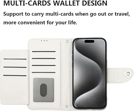 iPhone 15 Pro Max 6.7インチ用ウォレットケース リストストラップショルダーストラップ付き、アーガイル柄PUレザー携帯電話カバー iPhone15promax 5G i Phone15Max Plus iPhone15 ProMax用 ガールズ レディース ホワイト