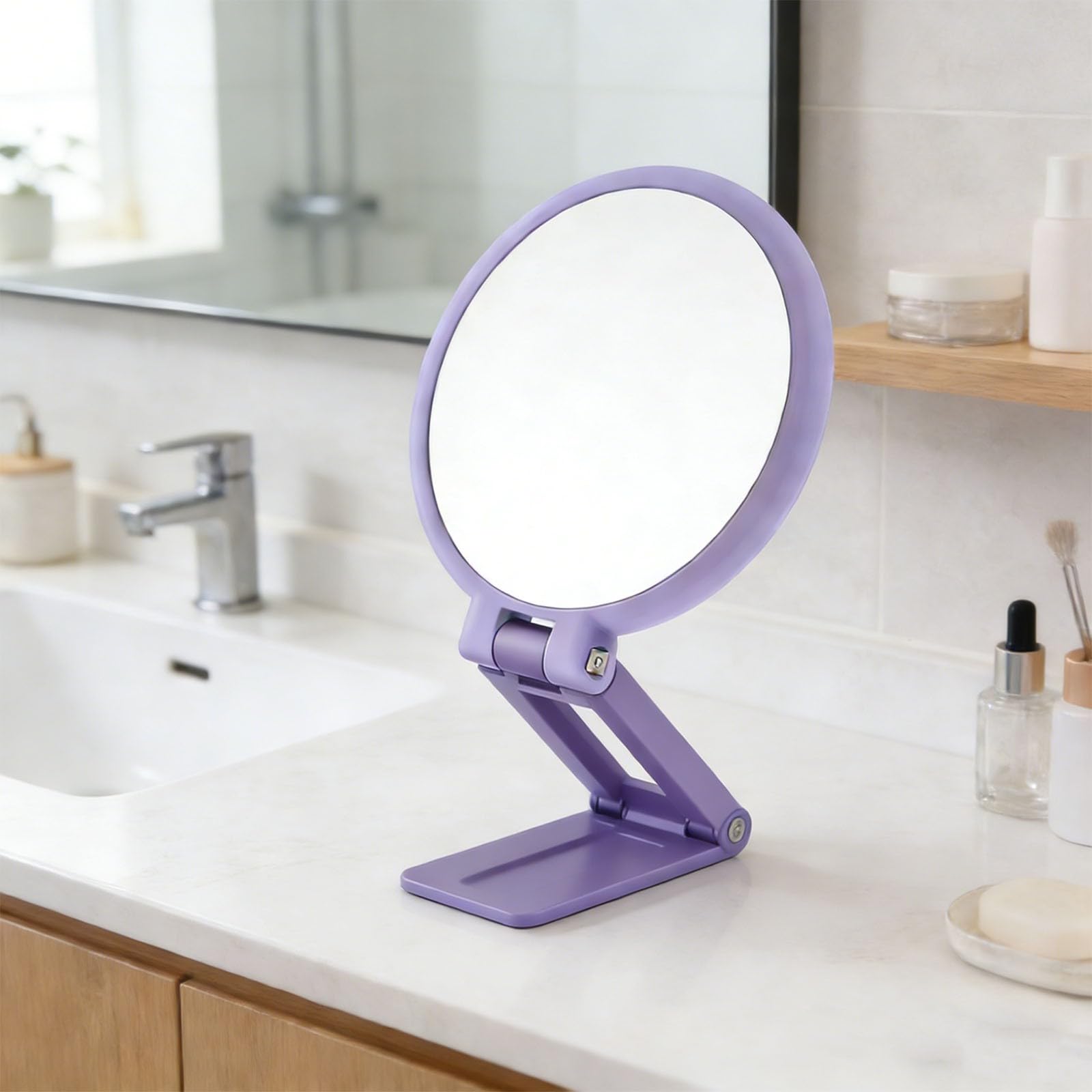 50X Magnifying Makeup Mirror,24cm Travel Folding Magnifying Mirror with 360° Adjustable Handle for Skincare & Beauty (Purple)