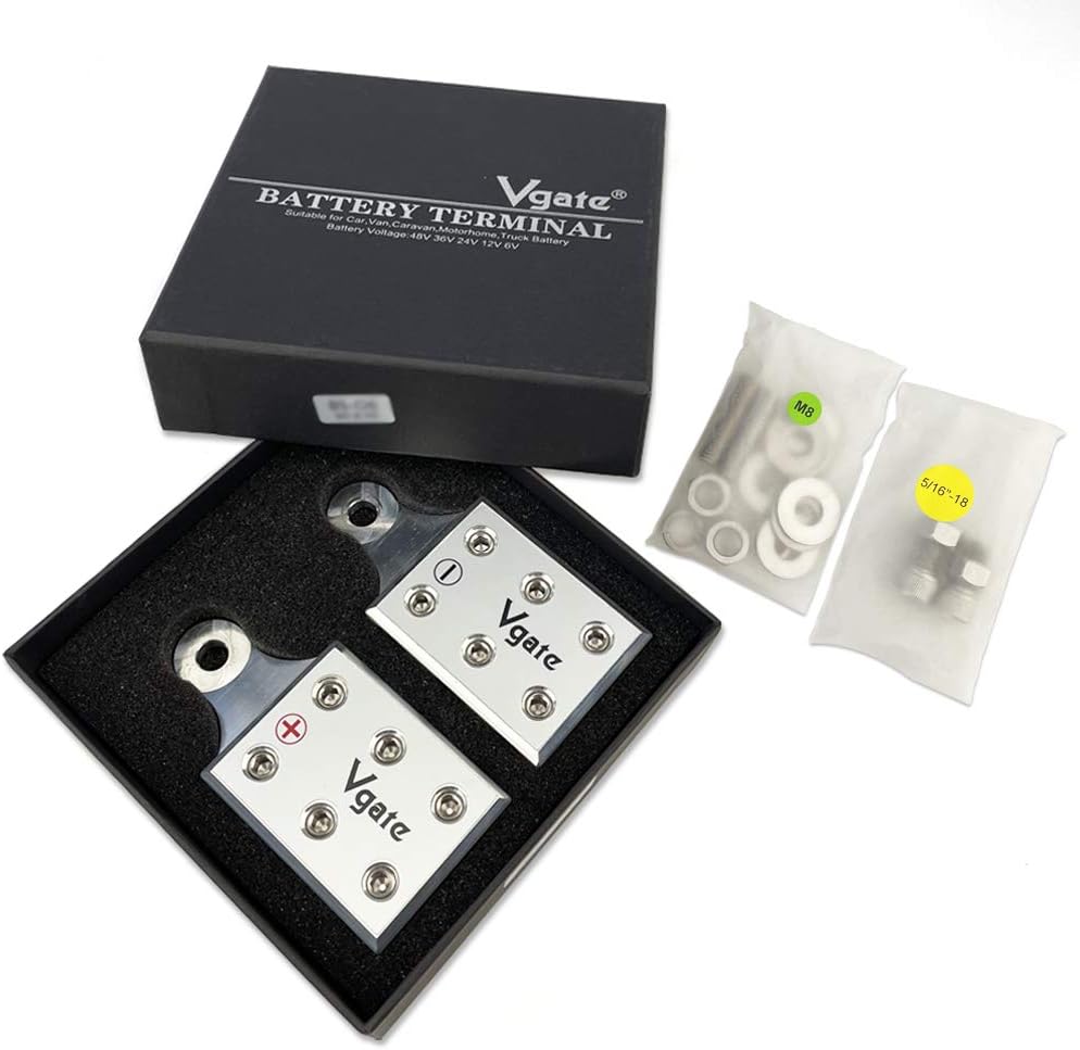 Vgate 6x1/0 AWG Gauge Post Battery Terminals, for Lithium or AGM Lead Acid Battery with Bolt Down Ends or Threaded Studs, M8 or 5/16”-18 : Automotive