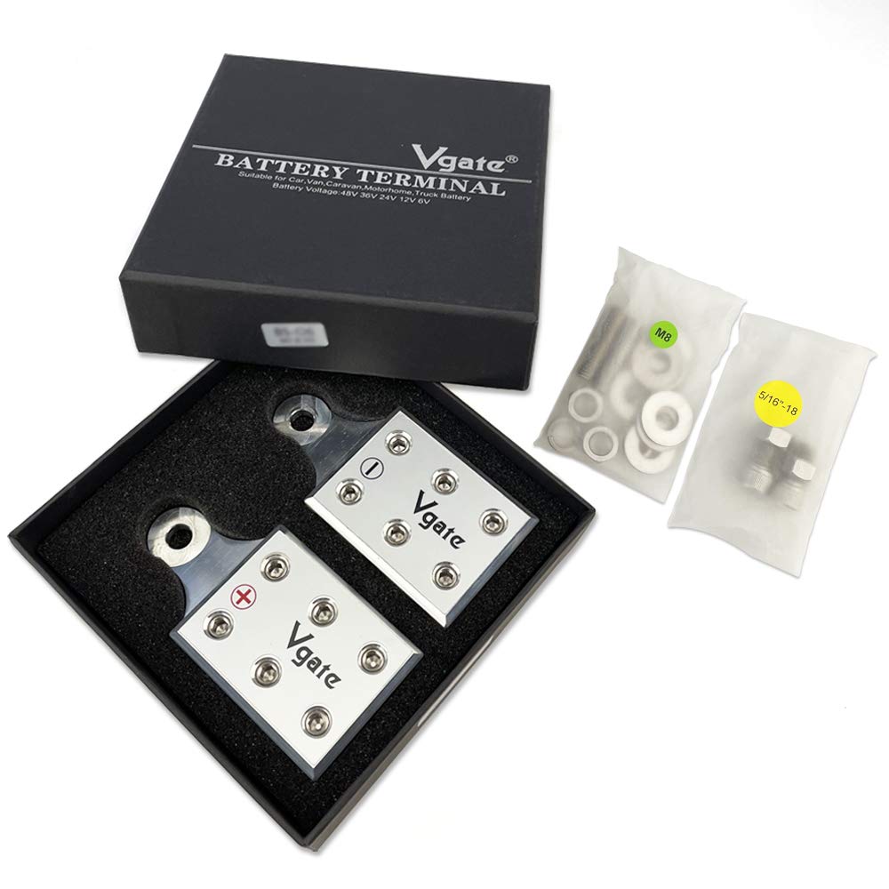 Vgate 6x1/0 AWG Gauge Post Battery Terminals, for Lithium or AGM Lead Acid Battery with Bolt Down Ends or Threaded Studs, M8 or 5/16”-18