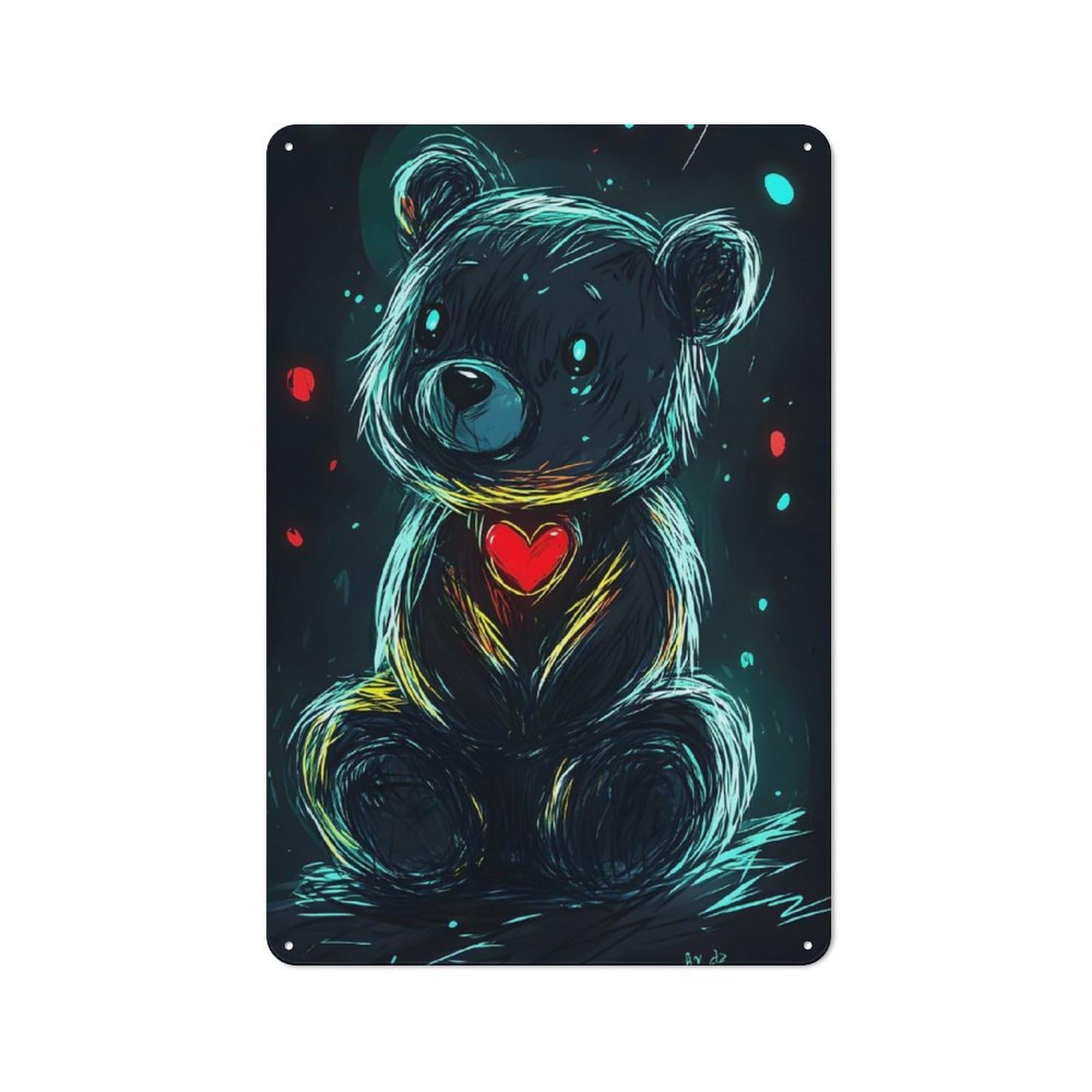 Junmoney Style-5 Neon Teddy Bear Rustic Metal Sign 30X20cm For Garden Room Or Summerhouse, For Themed Interiors In Garden Rooms And Summerhouses