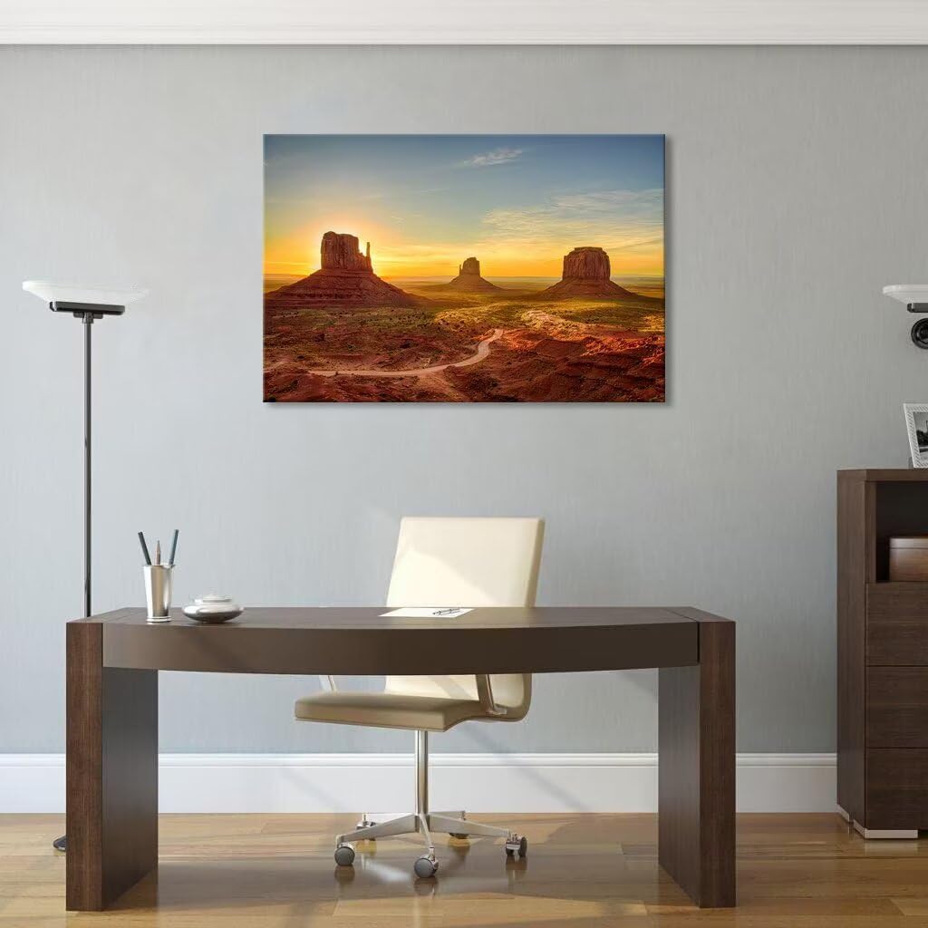 USA Arizona Monument Valley Canvas Wall Art for Living Room Bedroom Bathroom Home Decorations Sunrise Monument Valley Picture Poster Framed Artwork Ready to Hang(12''H x 16''W)