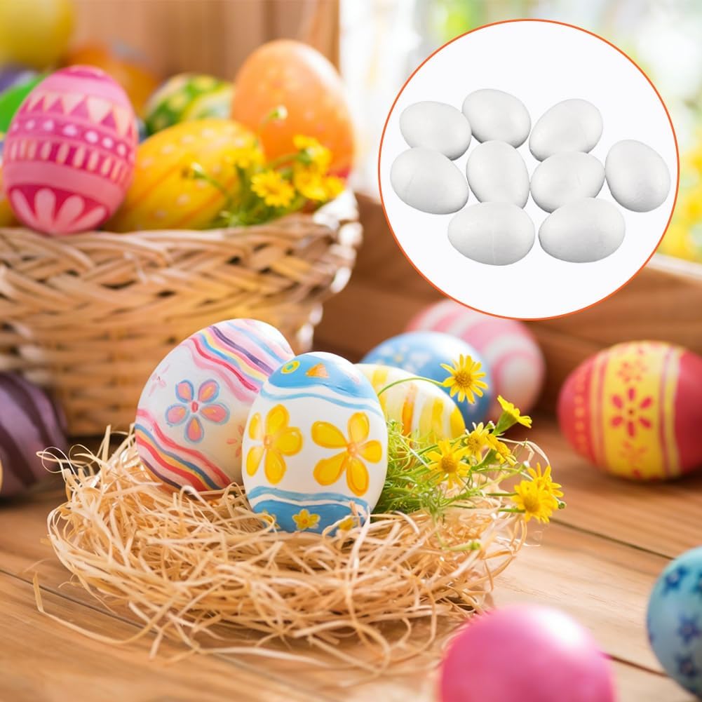 2.36 Inch Easter Foam Eggs for Crafts, 24pc White Small Styrofoam Eggs White DIY Painting Solid for Easter, with 12-Color Tempera Paint & Brush DIY Arts & Crafts