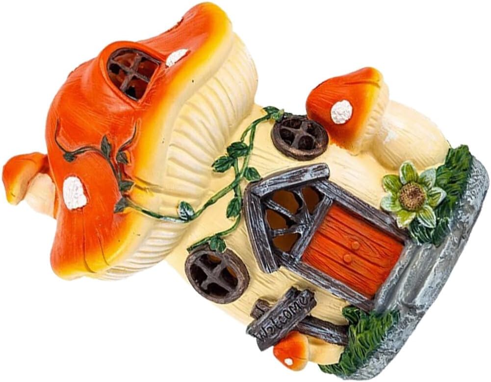 BESPORTBLE Mushroom House Lamp Solar Light Outdoor Garden Decor Resin Mushroom House Figurine for Lawn Ornament Weather Resistant for Pathway Patio Lighting