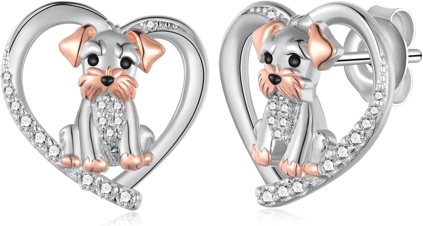925 Sterling Silver Schnauzer Earrings for Women – Cute Dog Jewelry Pet Lover Gift Miniature Schnauzer Stud Earrings for Women