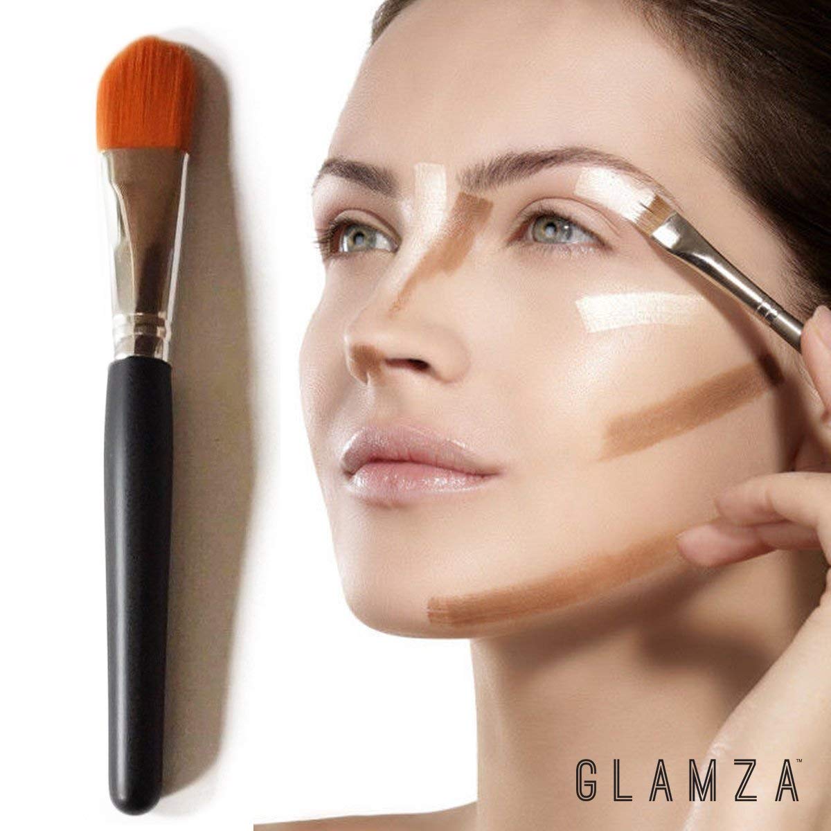 Glamza Full Coverage Makeup Set with 2x Foundation (105 Sand & 104 Buff Beige), Primer Gel & Applicator Brush - Complete Face Cosmetics Kit for Women