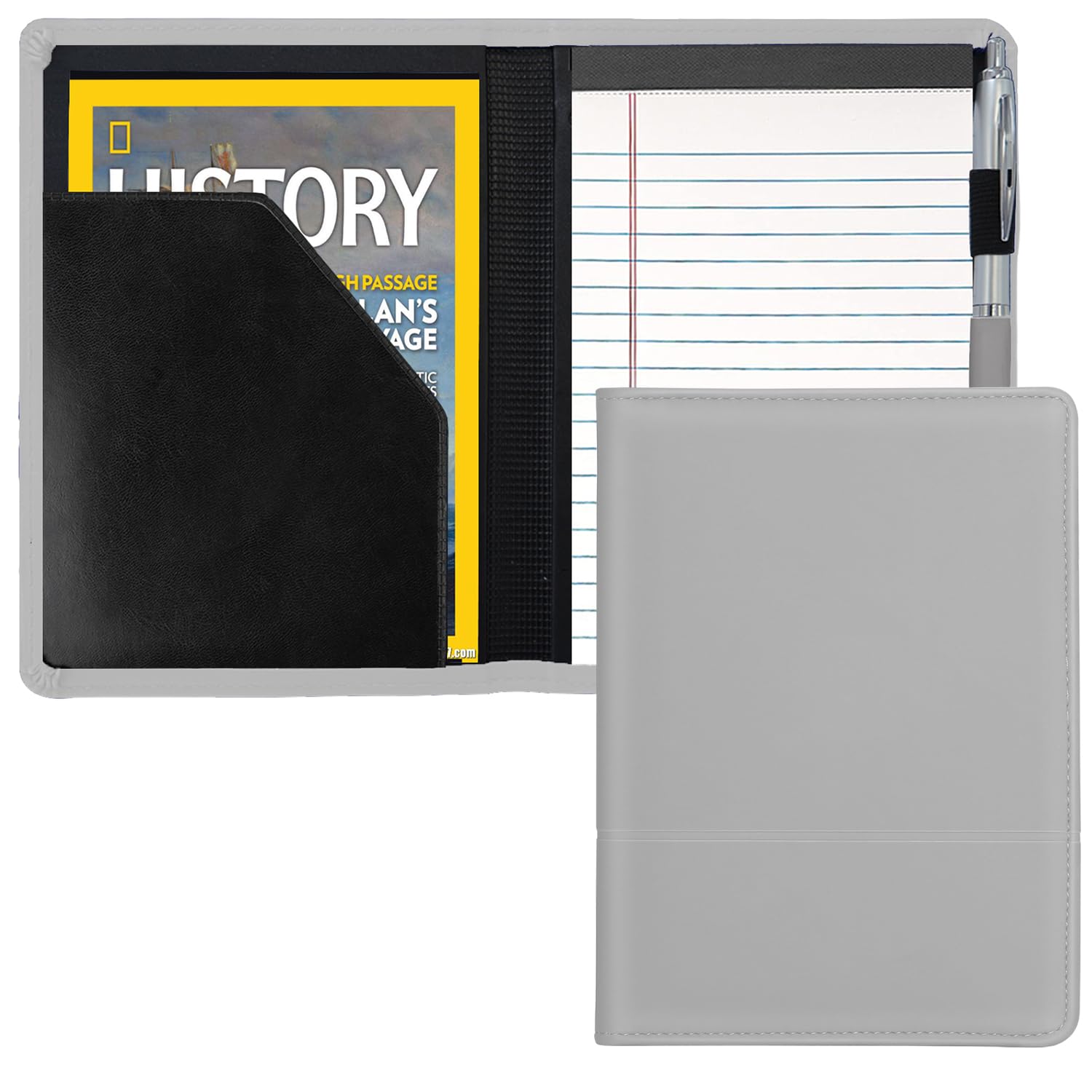 Padfolio/Portfolio Binder, Mini Padfolio Portfolio Binder 5 x 8 Legal Writing Pad, A5 Document Organizer Folder for Men Women, Gray