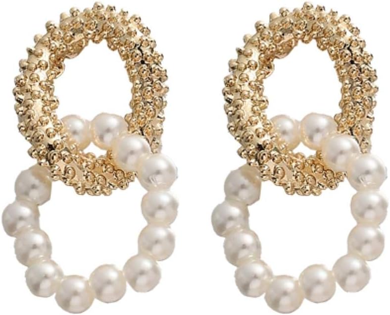QIN Cute simple metal irregular pearl earrings female Bohemian geometric stream Soviet fashion jewelry