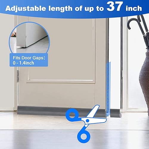 Miniatura 43 de Tope de corrientes de aire, ajustable de 37 pulgadas, bloqueador de corrientes de aire debajo de la puerta, a prueba de sonido, para la parte
