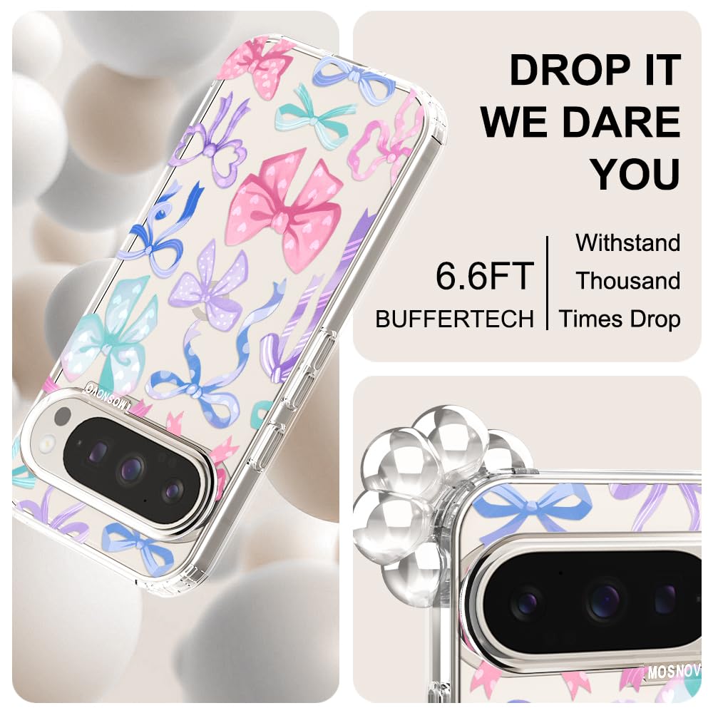 MOSNOVO Case for Google Pixel 10 & Pixel 10 Pro, [Buffertech 6.6ft Military-Grade Drop Protection] [Anti Peel Off Tech] Clear TPU Bumper Phone Case Cover Design - Cute Cherry — view 190