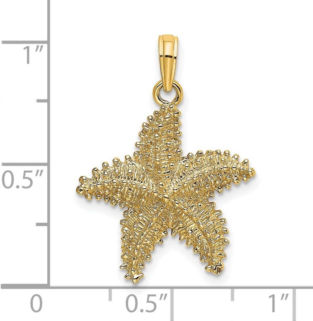 JewelryWeb 14k Gold Sea shell Nautical Starfish With Beaded Texture Charm 25x19.9mm Wide 1.9mm Thick Pendant Necklace for Women - Image 2