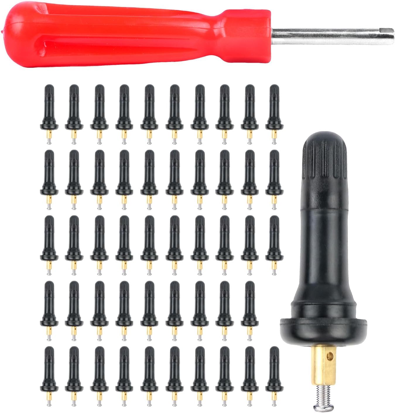 50PCS TPMS 20008 Snap-in Tire Pressure Sensor Valve Stems Rubber Tire Valve Stem Fit for GMC Ford Chevy Subaru Pontiac, with 1PCS Red Wrench