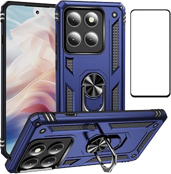 for Motorola Edge 2025 case with Tempered Glass Screen Protector,360 Rotation Ring Kickstand Military-Grade Shockproof with Magnetic car Mount Cover for Moto Edge 2025 Blue