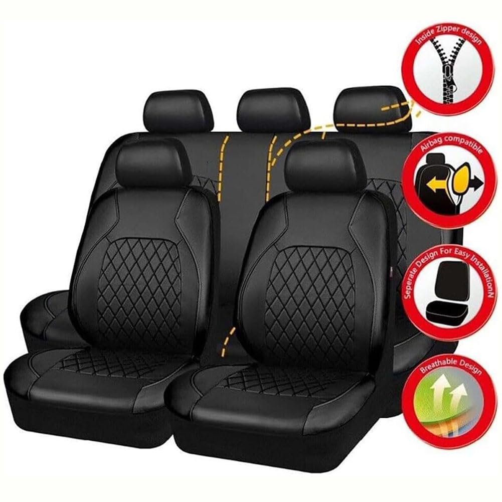 LVTFCO Auto Leder Sitzbezüge für Opel Astra H 2004-2010, 9 Stück Wasserdicht Rutschfes Sitzbezug Komplettset Allwetter Autositzbezug Vorne Hinten Schonbezüge,B/Black