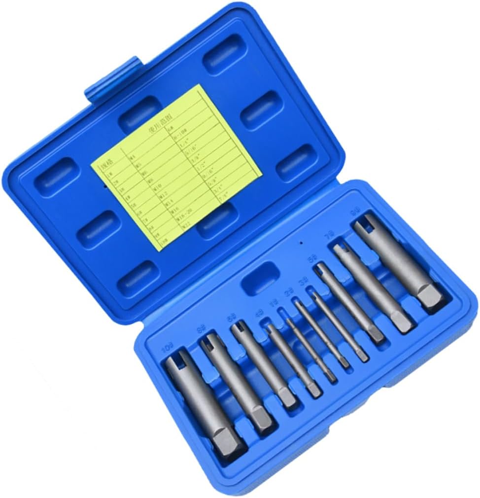 Vaguelly 10Pcs Screw Extractor Set Durable Tools for Removing Damaged Screws Bolts and Rusted Fasteners Convenient Storage Box Included Silver