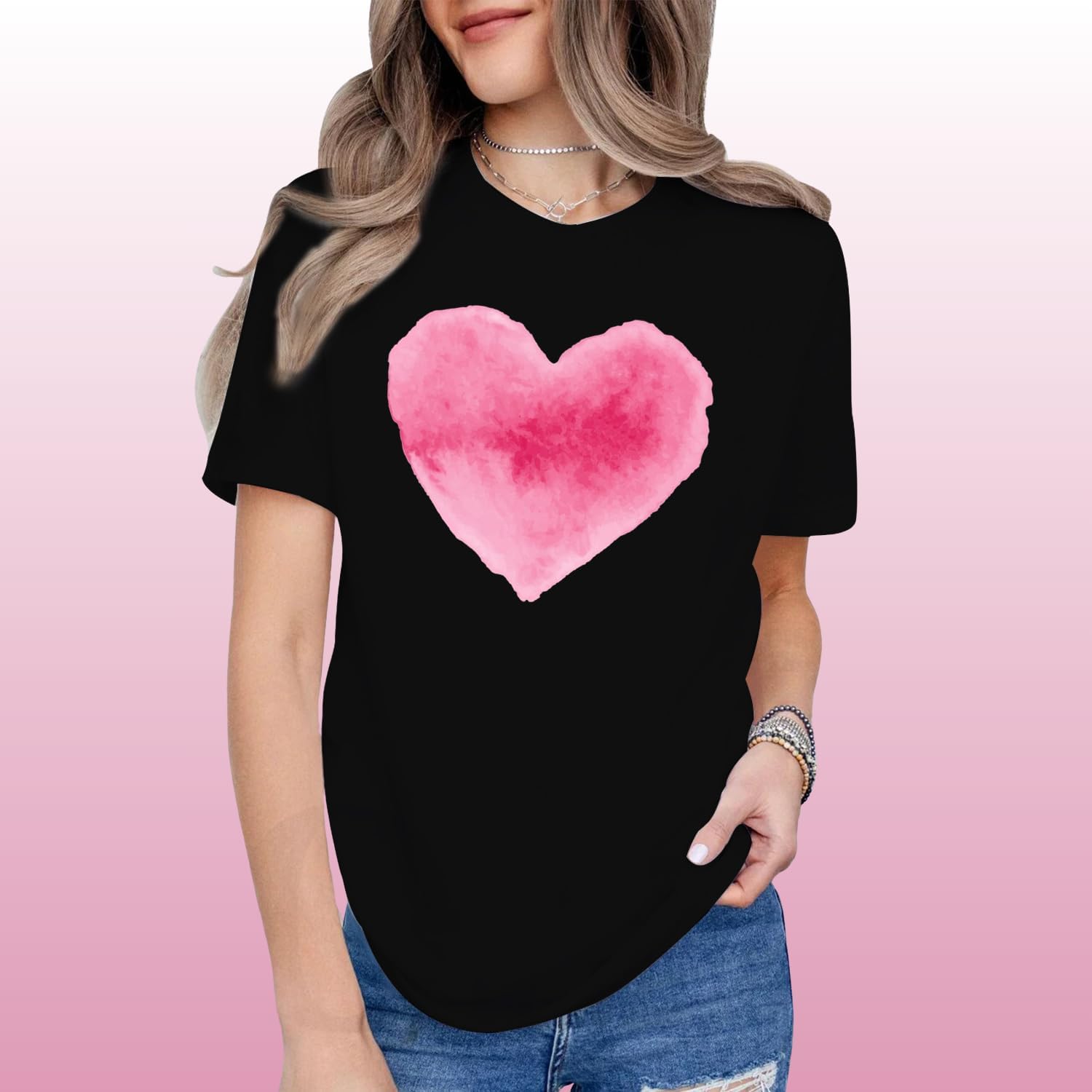 Valentines Day Shirts for Women Cute Love Heart T-Shirt Romantic Valentine Couple Tee Tops - Image 4
