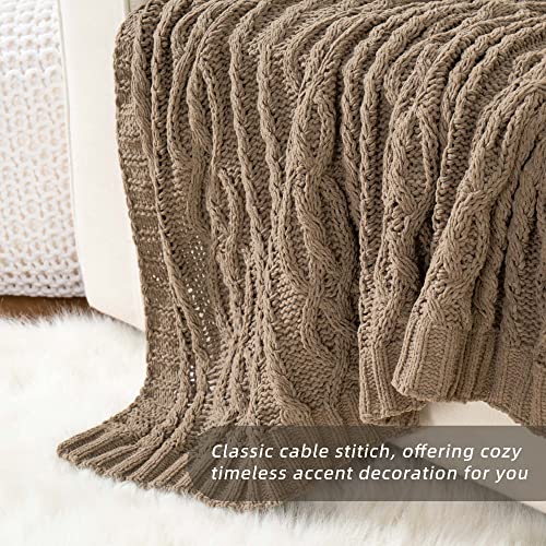 Battilo Camel Tan Throw Blanket For Couch,51"X67", Cable Chenille Knitted Throw Blankets For Bed, Sofa, Chair,Living Room, Soft Cozy Thick Warm Decorative Textured Blanket. #TOP4