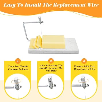 Cheese Slicer, Heavy Duty 5x 8 Cheese Cutter with 5 Raplacement Wires, Polished Marble Cheese Slicer Board for Block Cheese Butter, Easy to Replace