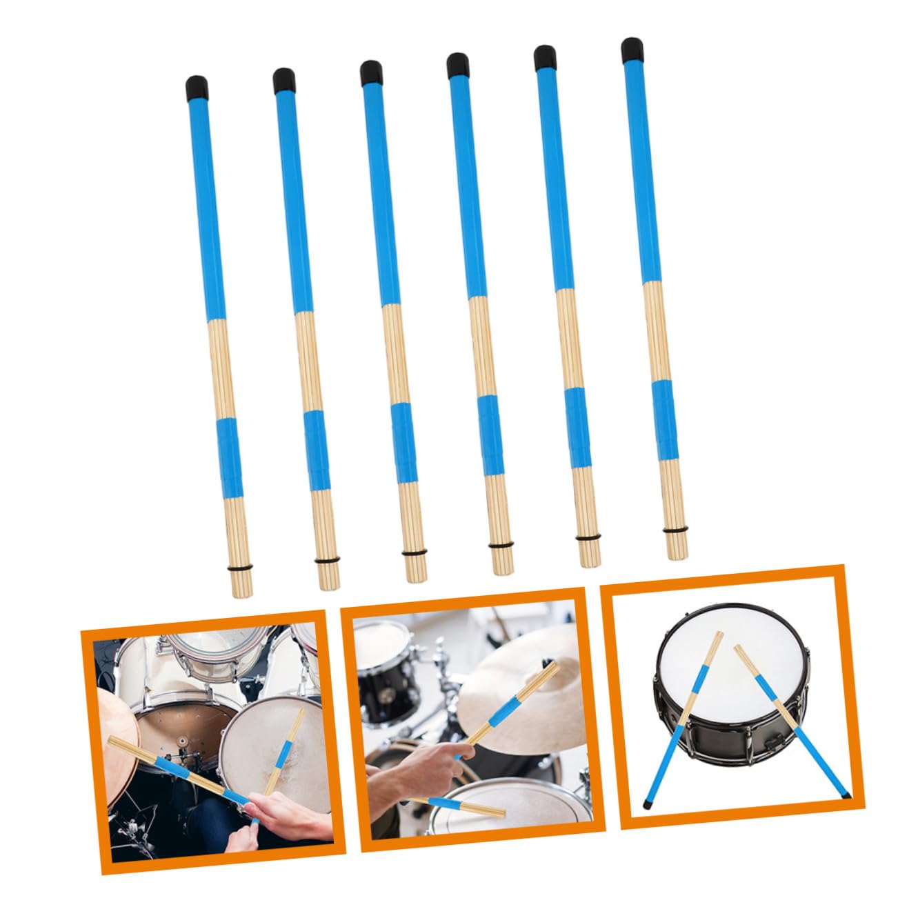 BESTonZON Balais de Batterie en Bois 19 Brins, Lot de 3 Paires Bleu, Baguettes pour Percussion, Accessoires pour Batterie, Balai de Tambour pour Étudiants et Débutants, Outil Léger