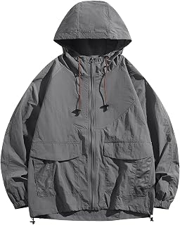 generic Mens Sun Jacket Casual Hooded Fishing Sun Protection Lightweight Jacket Summer Fall Full-Zip Rash Guard Shirts Coat
