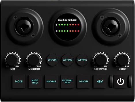 Mixer Audio 48V Phantom Power Live Sound Card Streaming DJ Controller Mixer Voice Podcast Live Streaming Kit