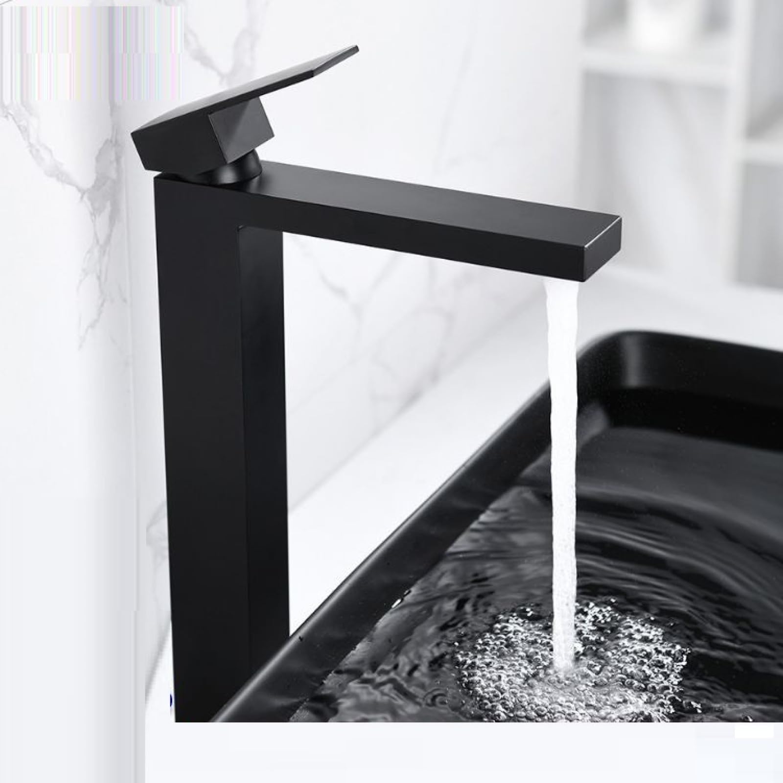 Fanjubei Black Extra Tall Square Washbasin Hot And Cold Water Faucet,