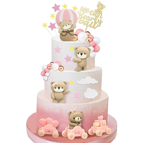 Miniatura 17 de Yinder Adornos para Tarta de Oso Mini Adornos para Tarta de Oso Adornos para Tarta de Bola de Perla Blanca y Oro para Decoraciones de Fiesta de Gris