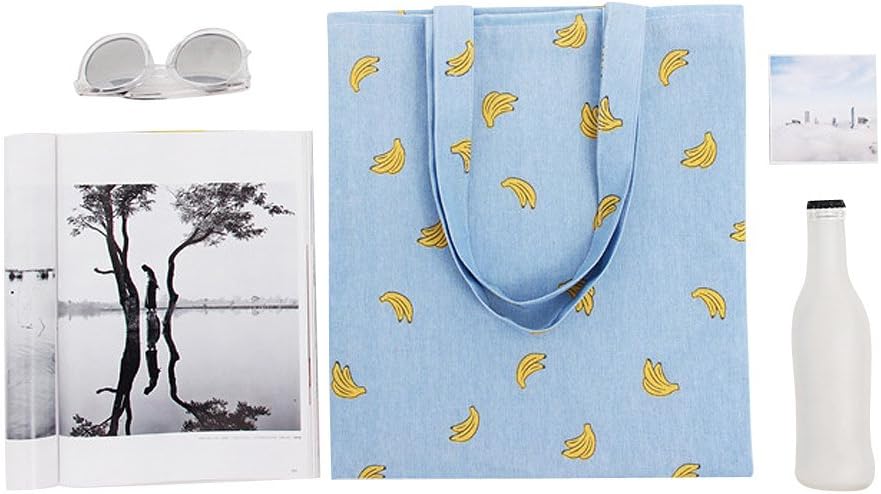 Caixia Women's Cotton Banana Print Blue Canvas Tote Shopping Bag, Tote-no Closure, Medium - Image 7