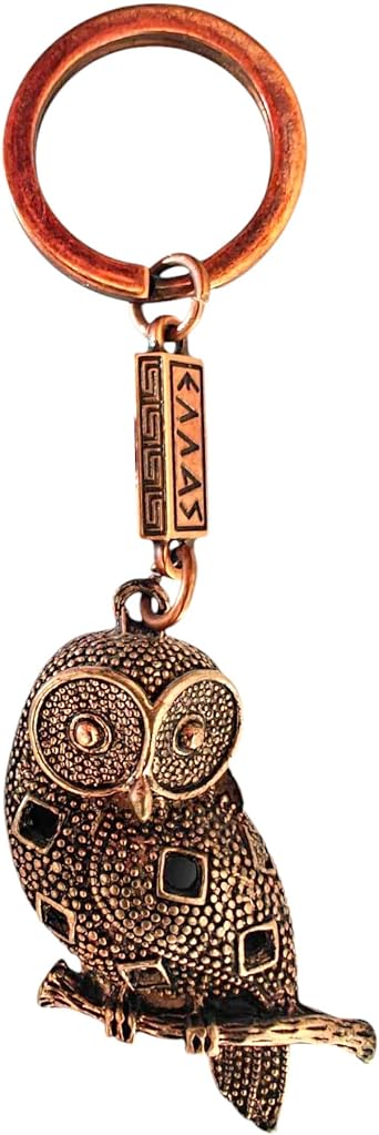 Ancient Greek Owl of Wisdom Keyring Handmade Copper Athena Owl Keychain 3.9x1.4 in / 10x3.5 cm 402-3