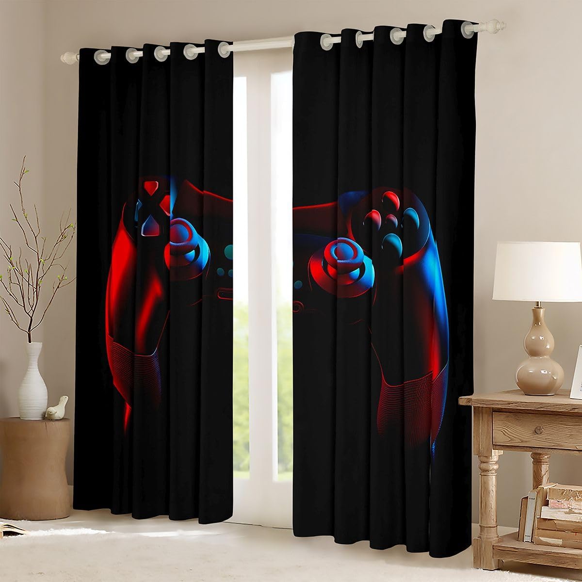 Feelyou Gaming Curtains for Boys Bedroom Kids Gamer Room Decor Curtain 52W x 63L Inches Teens Black and Red Video Game Controller Window Treatments Drapes with Grommets 2 Panels Set image 2