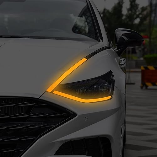 Miniatura 6 de TOMALL Película de vinilo para espejo lateral de faros delanteros, tinte de humo compatible con Hyundai Sonata 2020-2022, bordes ámbar, eliminación