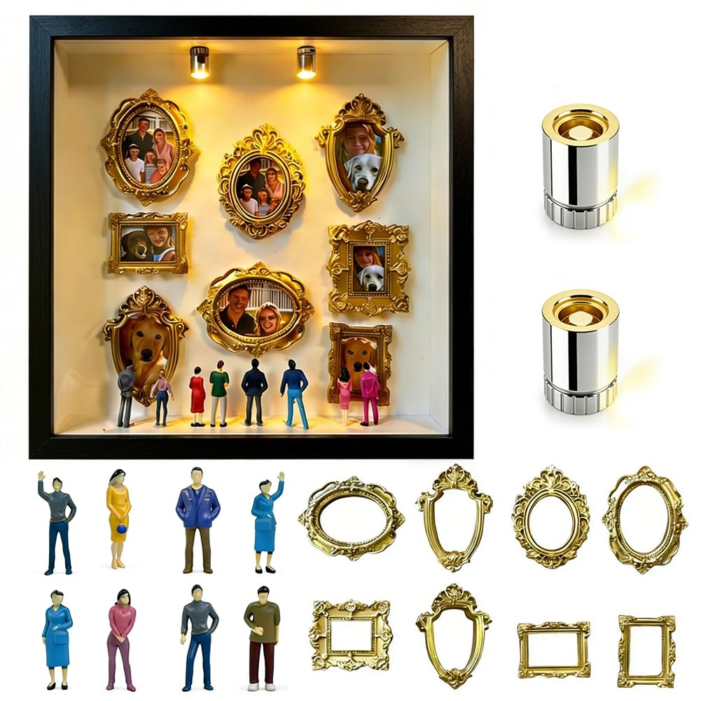 BoîTe à Silhouettes pour Mini-MuséE à Fabriquer Soi-MêMe,BoîTe Silhouette De MuséE Mode,DIY Mini Cadre Doré AVCE Mini Figurines,Vitrine De MéMoire Photo,DéCoration De La Maison Cadeau Miniature (Noir)