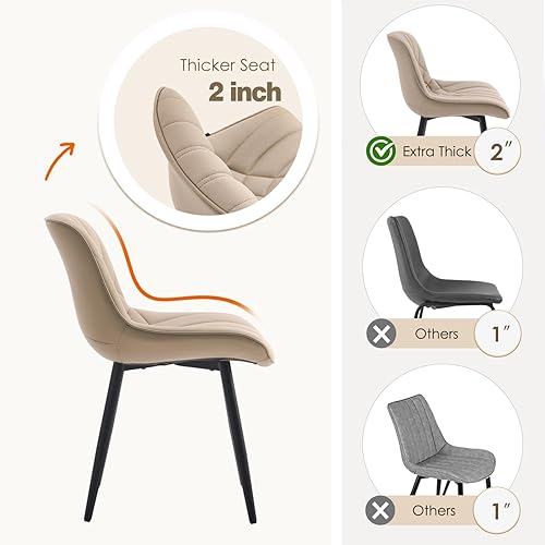 Miniatura 4 de YOUNUOKE Juego de 2 sillas de comedor modernas de mediados de siglo, cómodas sillas tapizadas de piel sintética para cocina, comedor, color caqui