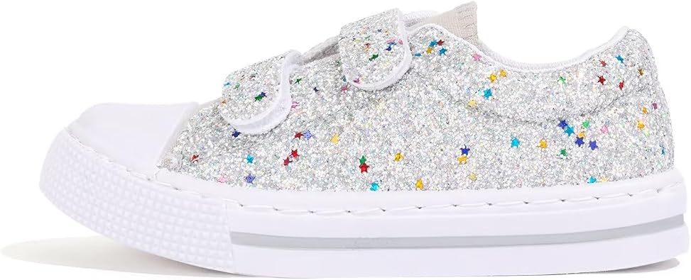 EUXTERPA Toddler Sneakers Kids Glitter/Canvas Shoes | Hook-and-Loop, Low-Top, Casual Walking, Lightweight, School, Girls Boys