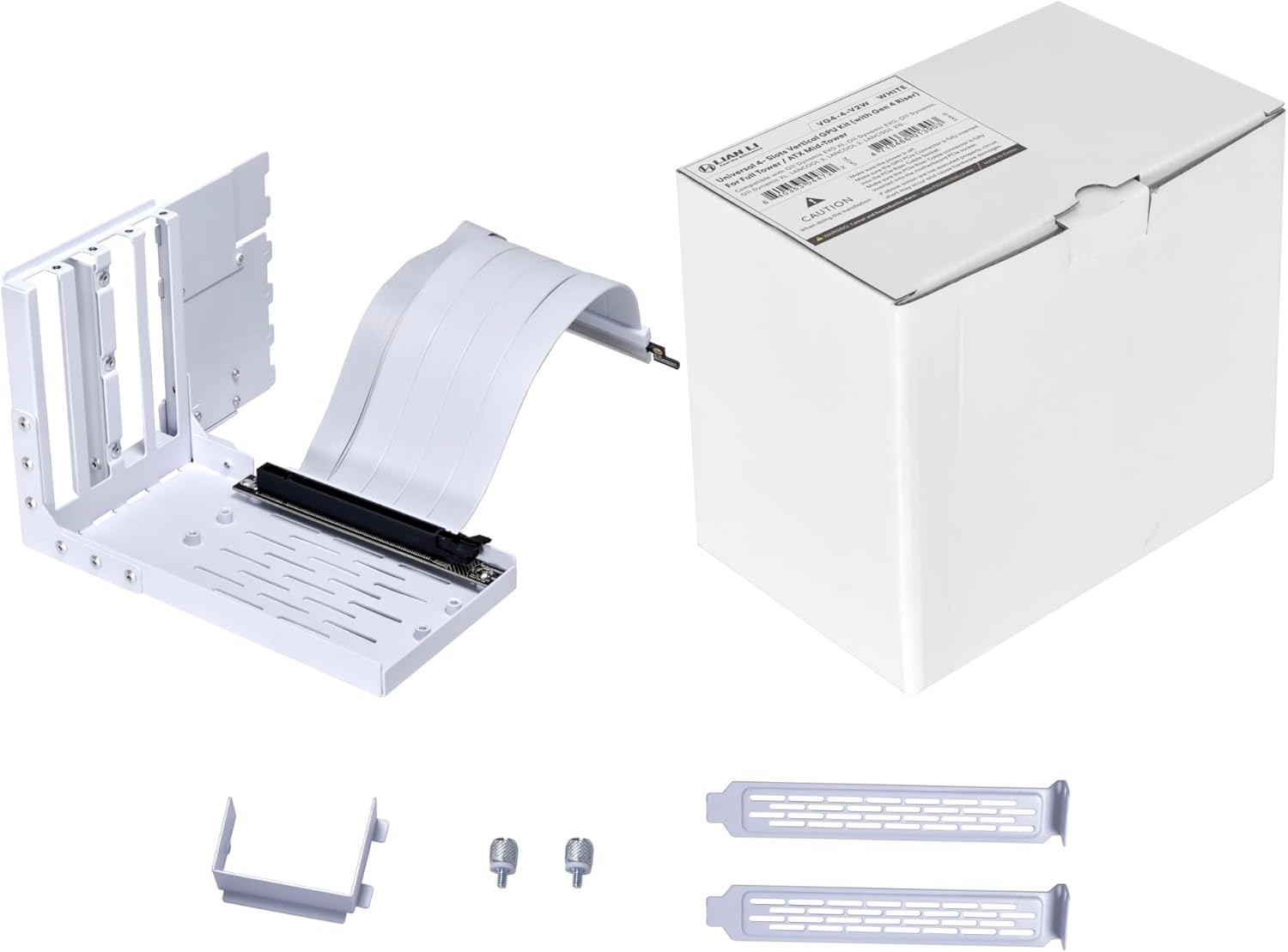 Lian Li Accessory Universal 4-Slots Vertical GPU Card Holder Kit White, Premium Gen 4 Riser Cable PCI-E 4.0 x16-200mm, PCIe 3.0 Compatible, Compatible with E-ATX,ATX Case (VG4-4-V2W)